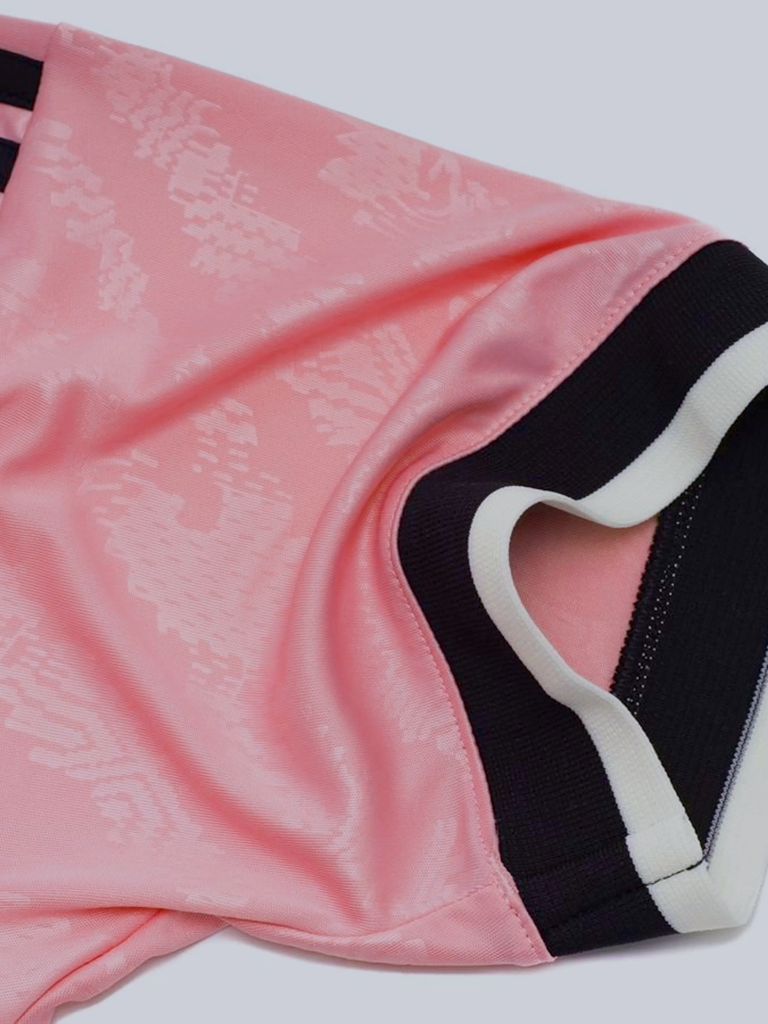 Close-up of football shirt stitching and details